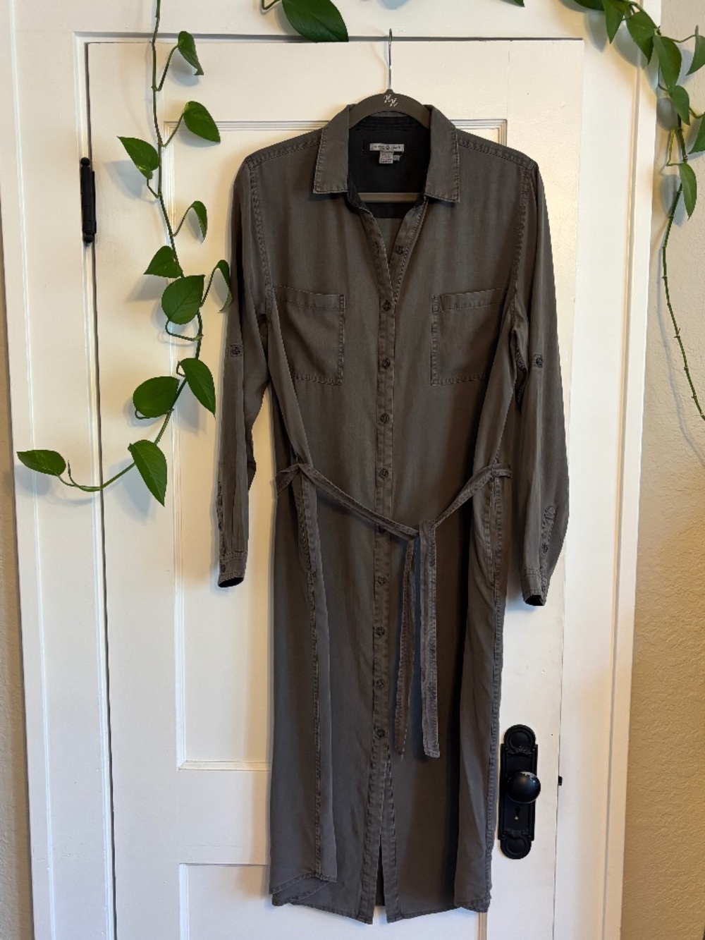 Carbon to Cobalt gray button down dress